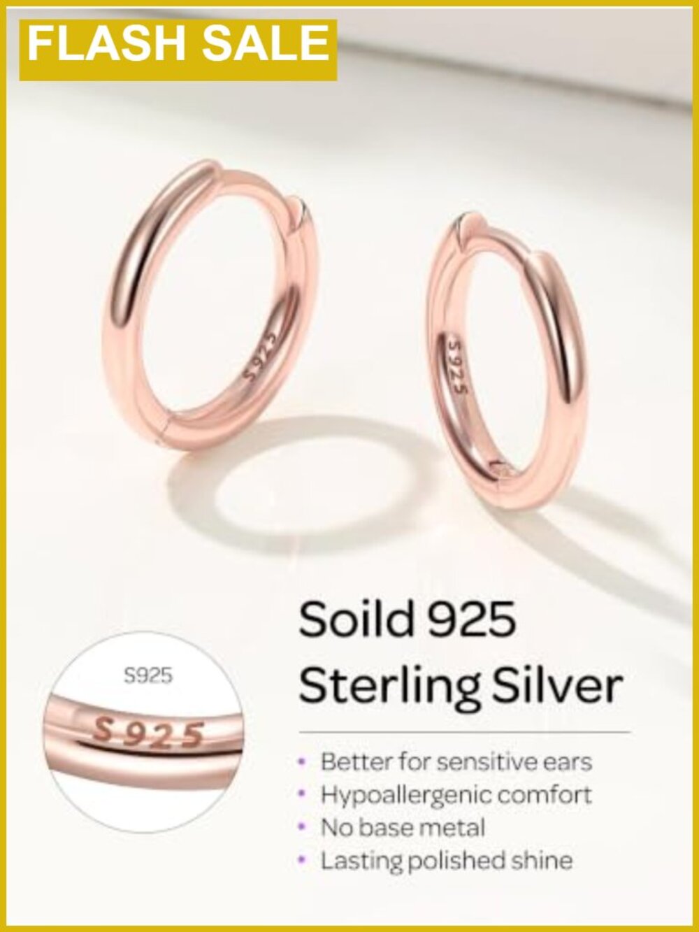 Sterling Silver Hoop Earrings 925 Silver 8-20MM Click-Top Women - Picture 3 of 6